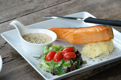 Close-up of salad in bowl on table