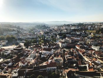 High angle shot of townscape against sky