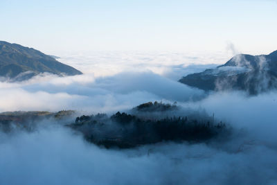 View of mountain range against cloudy sky