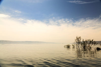 Scenic view of lake against sky at sunset