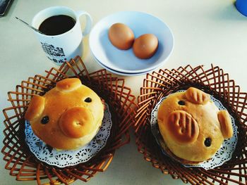 High angle view of breakfast on table