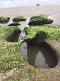 High angle view of stones on beach