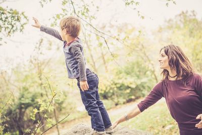 Mother and child in park