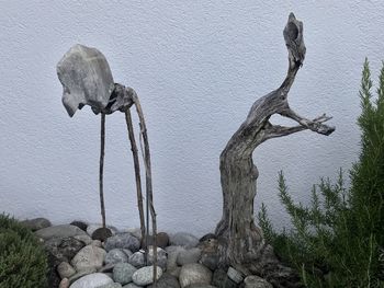 Scenic view of rocks by sea against trees