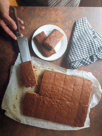 High angle view of person having breakfast