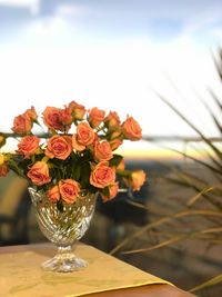 Close-up of roses in vase on table