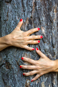 Close-up of woman hand with red leaves