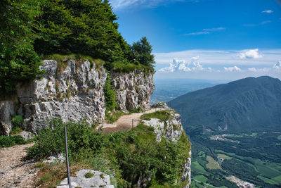 Trail on monte cengio on the asiago plateau, in italy. tragic world war i scenario