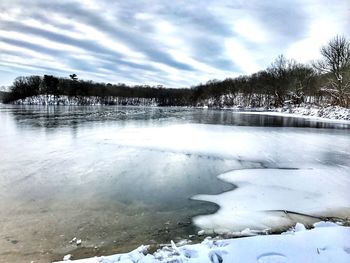 Scenic view of lake against sky during winter