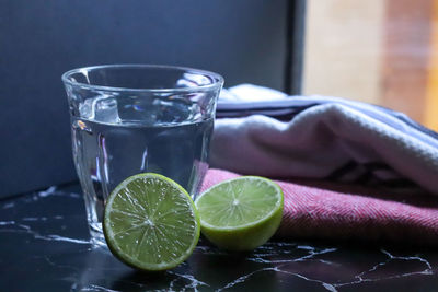 Close-up of drink in glass on table