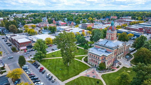 High angle view of townscape against sky