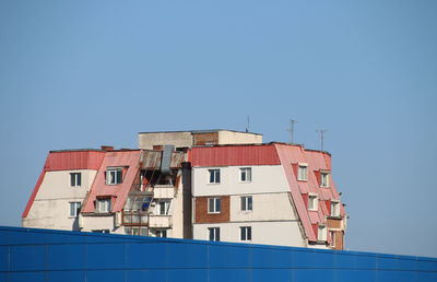 Low angle view of building against clear sky in bulgaria 