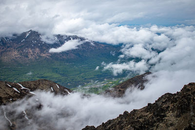 Scenic view of snowcapped mountains against sky