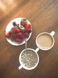 High angle view of breakfast served on table