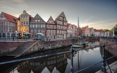 Reflection of hanseatic buildings in city