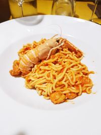 High angle view of food served in plate