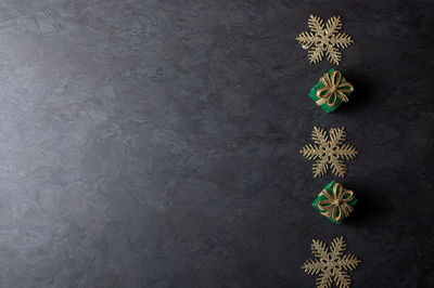 High angle view of christmas decorations on table