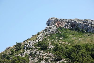 Scenic view of mountain against clear blue sky