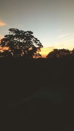 Silhouette trees on landscape against sunset sky