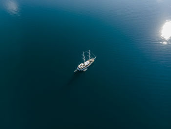 High angle view of sailboat in sea