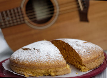 Close-up of dessert in plate on table