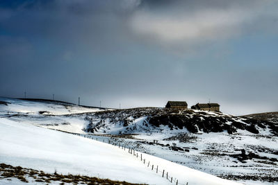Scenic view of snow covered mountain against sky