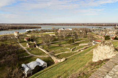 High angle view of landscape against sky