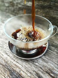 High angle view of coffee on table