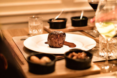 High angle view of beer in glass on table