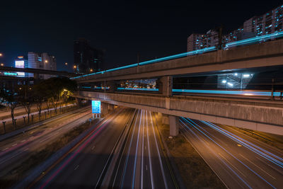 Light trails on road at night