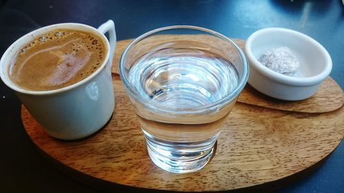 High angle view of drink on table