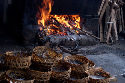 Bonfire on wooden log