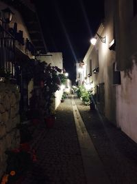 Walkway in city at night