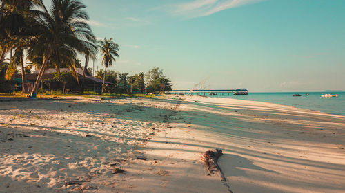 Scenic view of beach against sky during sunset