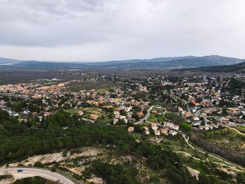 High angle view of townscape against sky