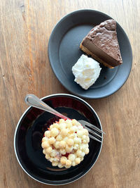 High angle view of dessert in plate on table
