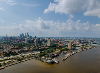 High angle view of buildings in city