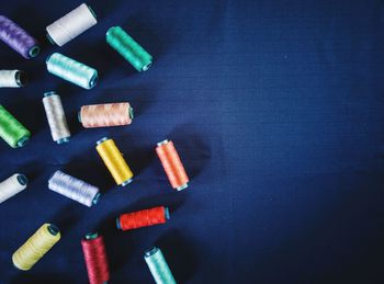 High angle view of colored pencils on table