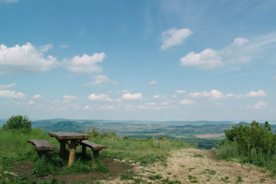 Scenic view of table against sky