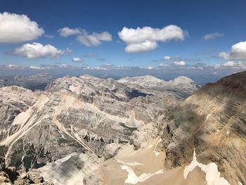 Aerial view of landscape and mountains against sky