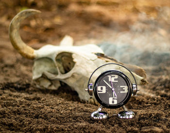 Close-up of a clock on the ground