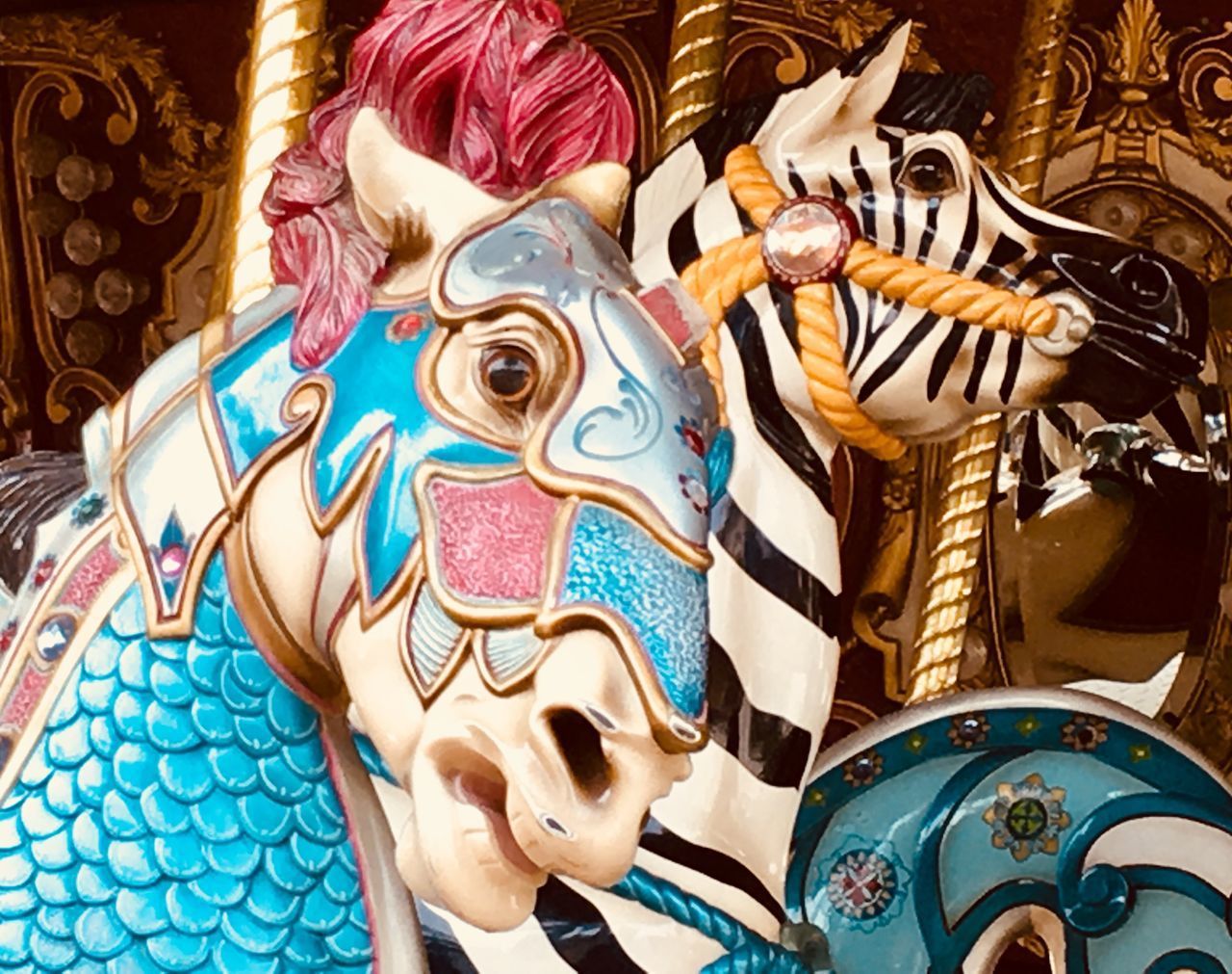 CLOSE-UP OF SCULPTURE IN CAROUSEL