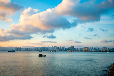 Scenic view of sea against sky during sunset