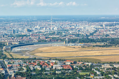 High angle view of townscape against sky