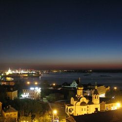 Illuminated buildings at night