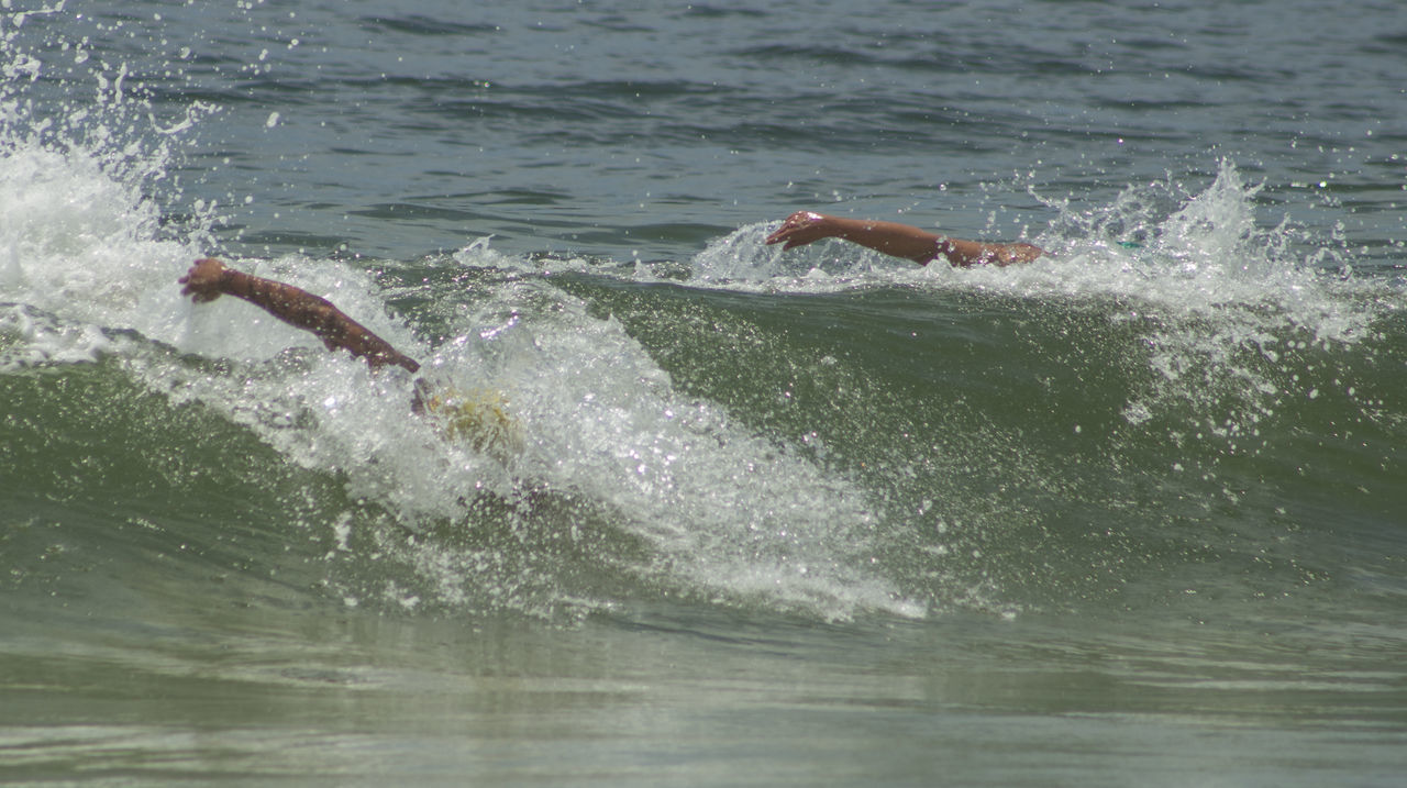 CLOSE-UP OF PERSON SWIMMING IN SEA