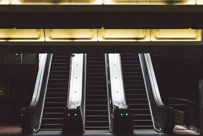 Close-up of electric escalators in a subway station 