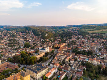 High angle view of townscape against sky