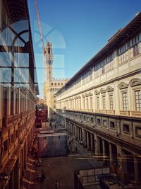 Uffizi gallery. view from the museum to the street. street in florence.