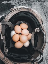 High angle view of eggs in container